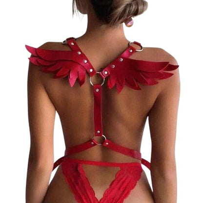 Women Gothic Angel Wing Harness Adjustable Faux Leather Back Chest Straps