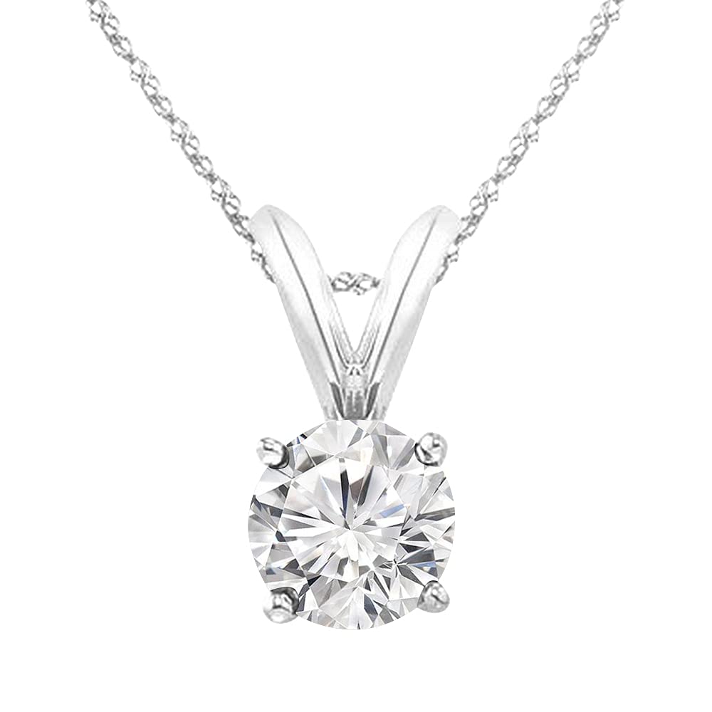 Houston Diamond District 0.5-10 Carat Lab Grown Diamond Solitaire Pendant Necklace, Round Cut Solitaire, 4-Prong Setting, Jewelry for Women (E-F, VS) 14K White Gold 0.5 Carats 16" Gold Chain