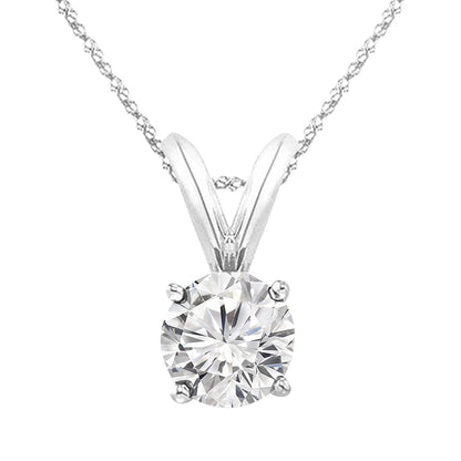 Houston Diamond District 0.5-10 Carat Lab Grown Diamond Solitaire Pendant Necklace, Round Cut Solitaire, 4-Prong Setting, Jewelry for Women (E-F, VS) 14K White Gold 0.5 Carats 16" Gold Chain