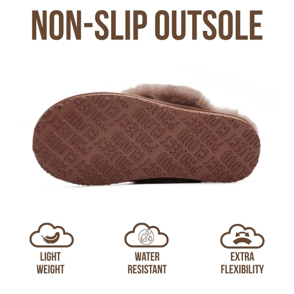 Project Cloud 100% Genuine Leather Slippers for Women Footwear with Genuine Fur Lining Womens Clogs & Mule - Non-Slip Indoor/Outdoor Scuff Womens Slippers with Memory Foam Insole(Henka,CMLSUEDE,5.5)