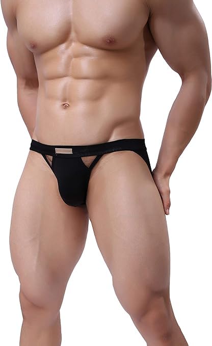 BRAVE PERSON Jock Straps for Men Thong Underwear Cotton Vasectomy Jockstrap Athletic Supporter W/Cup Pouch Black