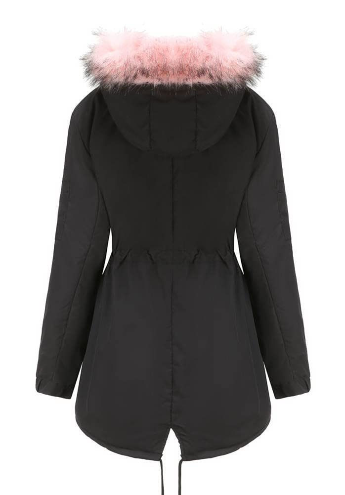 Sissy - Sister Amy Women Trench Coat Fleece-Lined Mid-length Jacket with Detachable Collar Black-1 Small