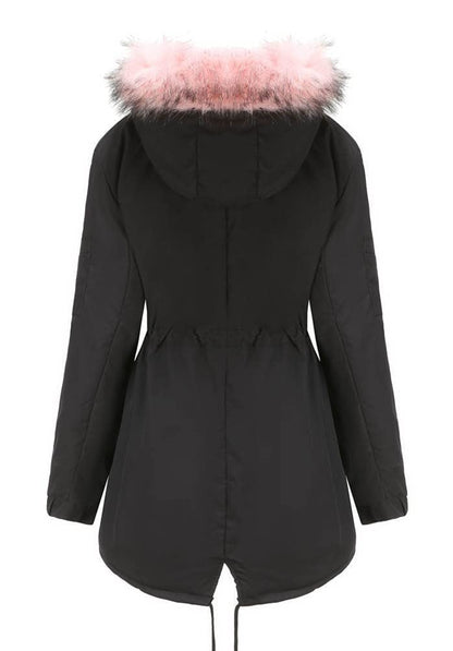 Sissy - Sister Amy Women Trench Coat Fleece-Lined Mid-length Jacket with Detachable Collar Black-1 Small