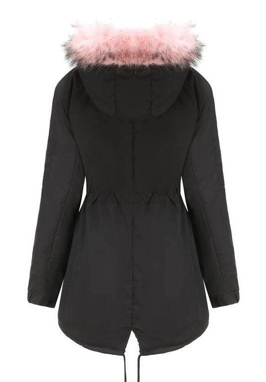 Sissy - Sister Amy Women Trench Coat Fleece-Lined Mid-length Jacket with Detachable Collar Black-1 Small