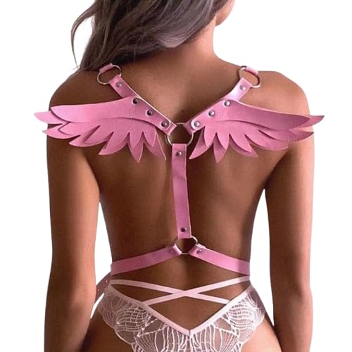 Women Gothic Angel Wing Harness Adjustable Faux Leather Back Chest Straps