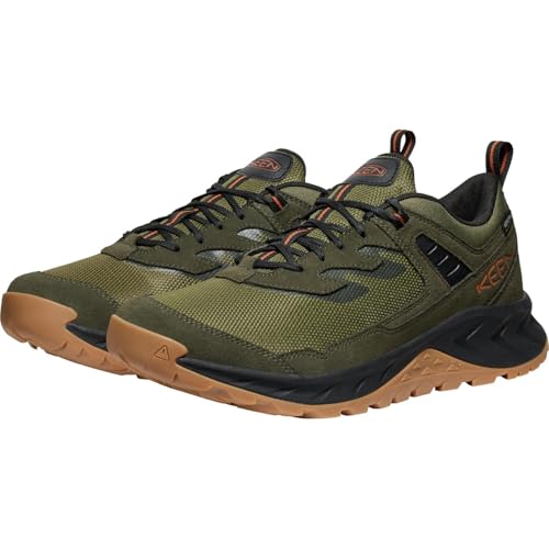 KEEN Men's Hightrail Low Height Durable Lightweight Breathable Leather Waterproof Hiking Shoes, Winter Moss/Gold Flame, 11.5
