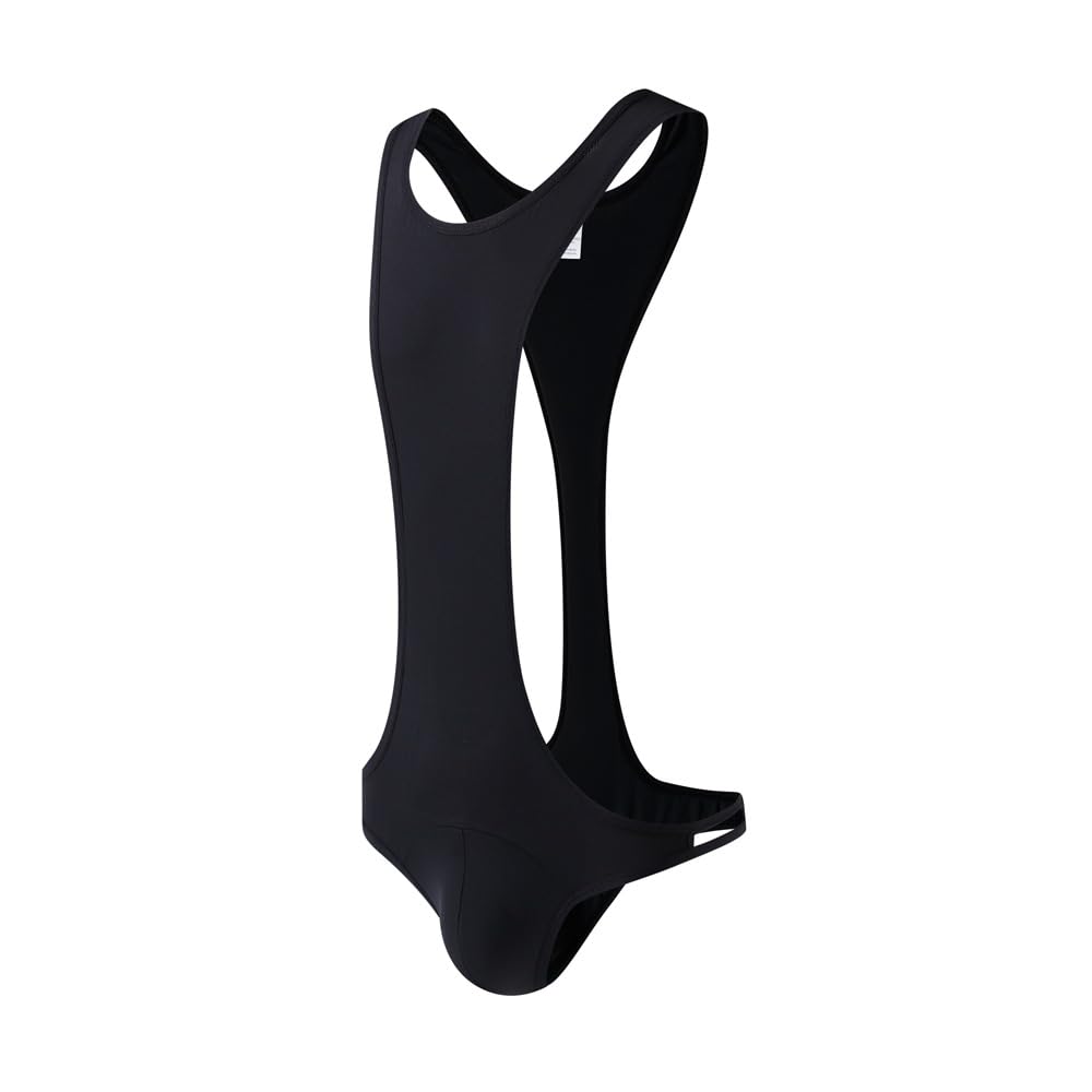 JOCKMAIL Men's Sexy Leotard Bodysuit Thong Hanging Neck Integrated Jumpsuit Underwear Thong Underwear Swimsuit Swimwear (Black, XL)