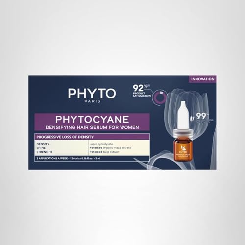 PHYTOCYANE Women Densifying Treatment for Progressive Hair Thinning, Aging, Menopause, Hereditary, 12 Vials x 0.169 fl.oz. (1 month Supply)
