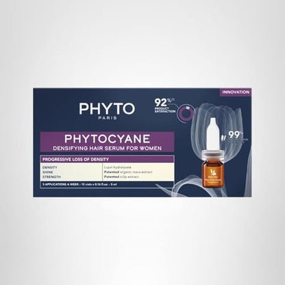 PHYTOCYANE Women Densifying Treatment for Progressive Hair Thinning, Aging, Menopause, Hereditary, 12 Vials x 0.169 fl.oz. (1 month Supply)