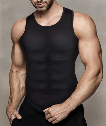 Mens Compression Shirt Slimming Body Shaper Vest Workout Tank Tops Abs Abdomen Undershirts(Black, M)