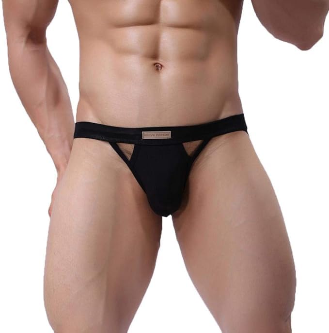 BRAVE PERSON Jock Straps for Men Jockstrap Cotton Stretch Jockstraps for Men's Thong Underwear Jock Strap Athletic Supporter Black