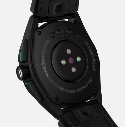 TAG Heuer Smart Watch, Fitness Watch, Connected Calibre E4 45 mm Golf Edition, Touch Screen, Waterproof, Calls, SMS, Steps, Heart Rate, Wellness, Titanium, White Or Black/Green Straps, SBR8A81.EB0251
