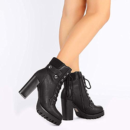 DREAM PAIRS Women's Lace up Combat Ankle Boots High Chunky Heel Fashion Heeled Booties Shoes,Size 5,BLACK,SCANDL