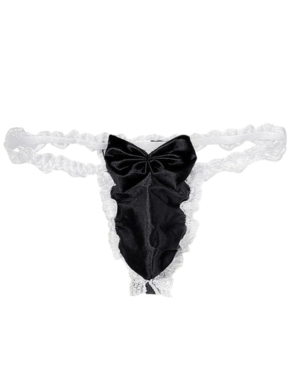 ChiaoLezhee Valentines Lingerie For Men, Satin Lace Sexy Underwear, Sissy Panties Femboy, Bow Girly Thong,Black
