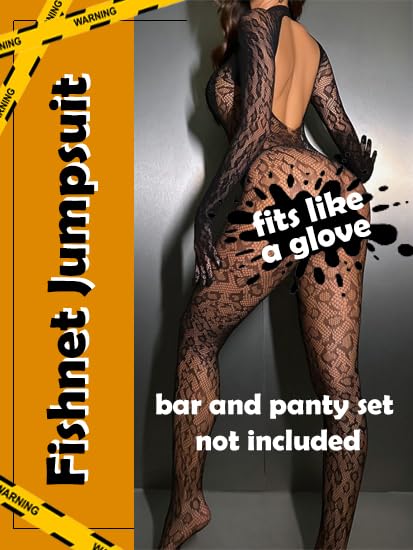 Koinus One Piece Black Fishnet Bodysuit Lingerie Bodystocking for Women full Body See Through Jumpsuit One Size