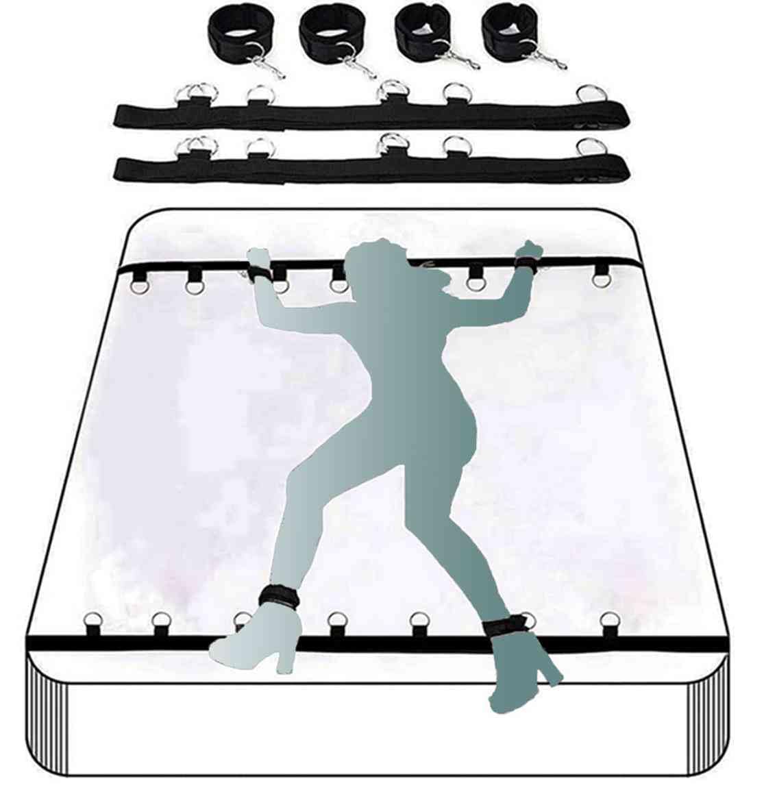 Bed Restraints for Domination Bed Bondaged Kit with Adjustable Hand Cuffs Ankle Cuff, Sex Restraints Straps Adult Play King Mattress Sex Accessories for Couples Women Bedroom Toys Sweatshirt