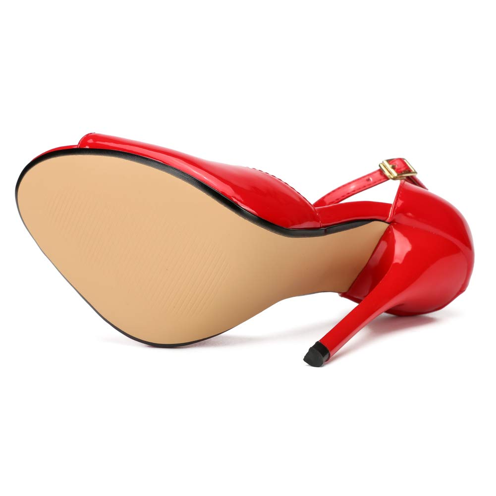 Unisex Men's Women's Peep Toe Stiletto Heels, Ankle Strap Sandals, D'Orsay Style, 5.1-Inch Heel Patent Red EU45 - size 13 Women/11.5 Men