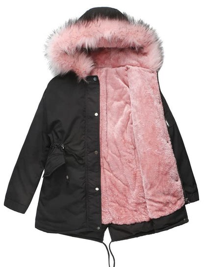 Sissy - Sister Amy Women Trench Coat Fleece-Lined Mid-length Jacket with Detachable Collar Black-1 Small