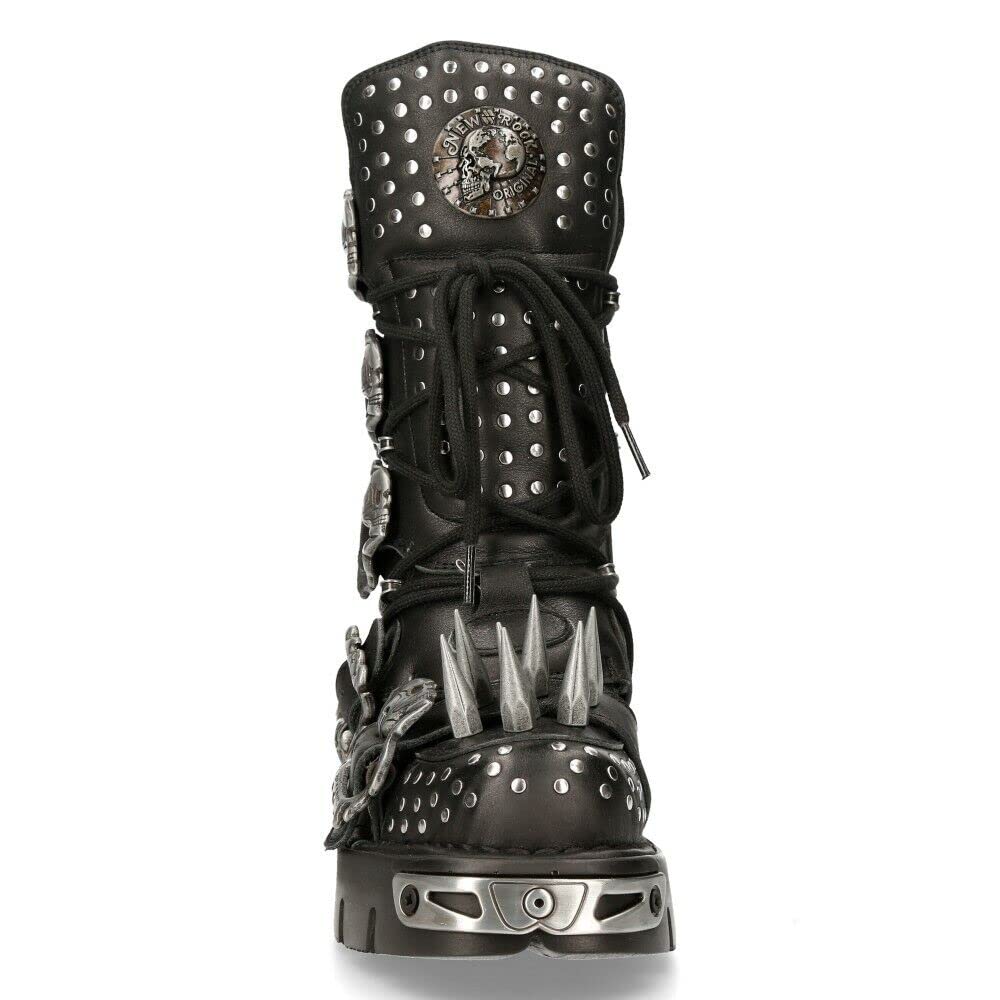 New Rock Boots 1535-S1 Mens Metallic Black Leather Goth Studded Spike Boot 9.5