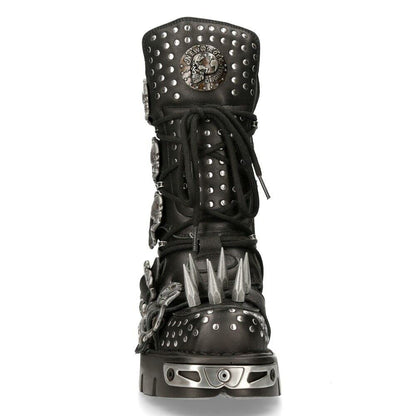 New Rock Boots 1535-S1 Mens Metallic Black Leather Goth Studded Spike Boot 9.5