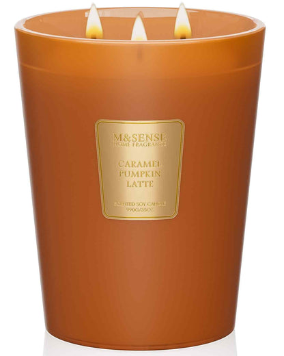 M&SENSE Caramel Pumpkin Latte Soy Candle, 35oz 3-Wick, Fall Festive Harvest