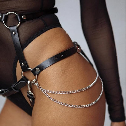 Womens Body Harness Belt Adjustable Leather Caged Harness Lingerie Set for Ladies, Sexy Gothic Punk Chest Leg Garter Body Bondage Strap, BDSM SM Cosplay Costume Clubwear Masquerade Party Accessories