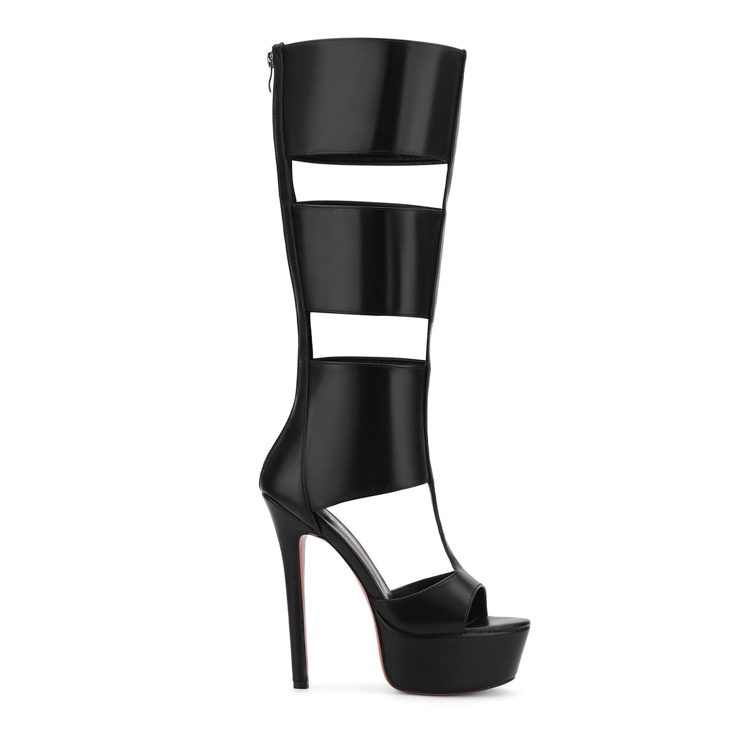 Fancy Queen Platform Knee High Heels for Women, Gladiator Open Toe Summer Boots Black Heels Sandal, Sexy Style Casual for Party