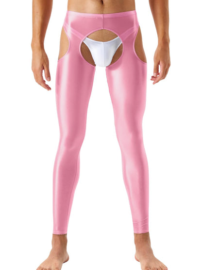 Sexy Shiny Leggings For Men, Sheer Sissy Clothes, Rave Party Outfits, Gay Lingerie Mens Sparkly Pantyhose Femboy Underwear Tights Pants Panties Silk, Light Pink, X-Large