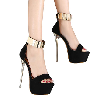 Stiletos Black Heels for Women Sexy Platform Open Toe Zipper Heeld Sandals 6.3 Inch Party Prom Banquet Shoes (Black,7)