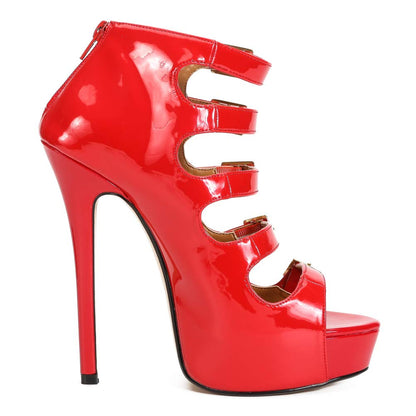 Unisex Men's Women's Gladiator Platform Sandals, Buckle Parallel Straps, Stiletto High Heel, 6.3 Inch Heel Summer Ankle Boots Red EU45 - US Size 12 Women/10.5 Men