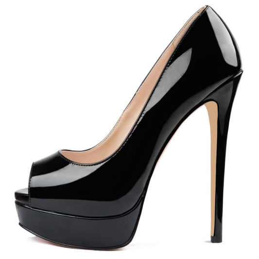 Women's Peep Toe Platform Stiletto Heels 6" Heels Black 8.5US