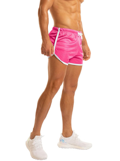 Ouber Men's Fitted Shorts Bodybuilding Workout Gym Running Tight Lifting Shorts (Pink, Medium)