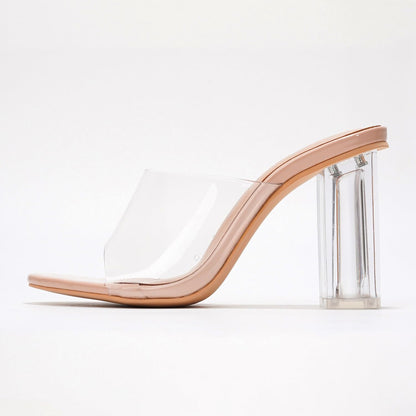 Cape Robbin Women's Clear Block Heels Slip On Open Toe Transparent Chunky Platform Dress Shoes (Fusion.A) Beige 10