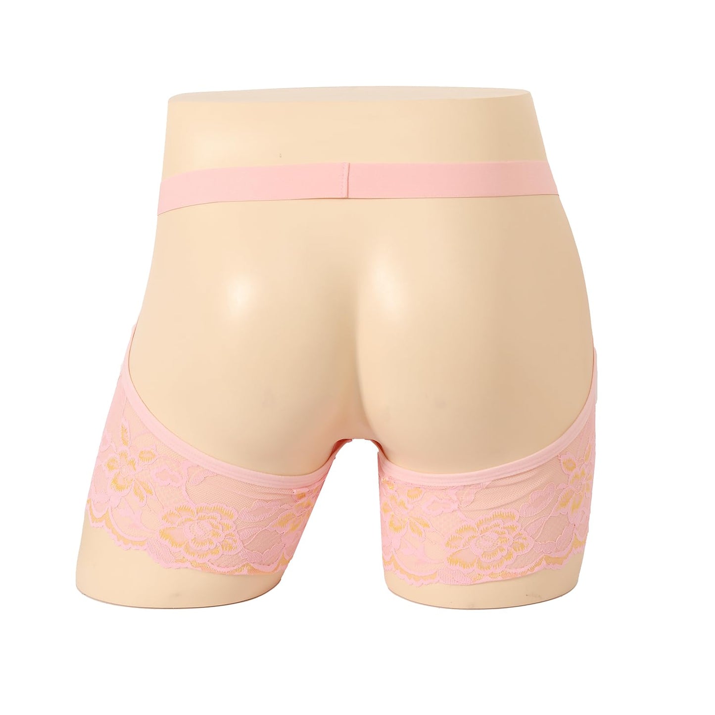Mens Sexy Boxer Briefs Breathable Lace Underwear (US, Alpha, One Size, Regular, Regular, Pink)