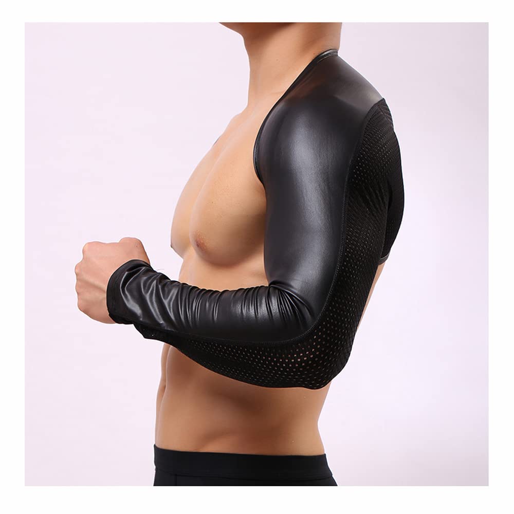 BaronHong Mens Faux PU Leather Hollow Arm Sleeves Shrug Fashion Stage Catwalk Show Black