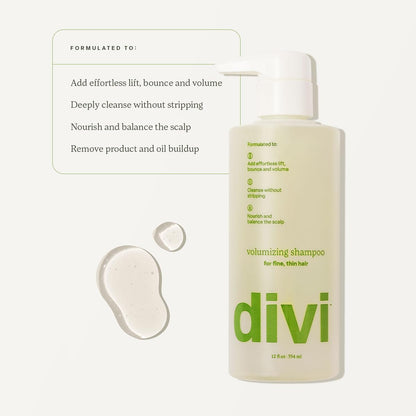 Divi Volumizing Shampoo for Women and Men - Lightweight Volume Shampoo for Fine Hair - Formulated to Cleanse, Nourish and Balance the Scalp, 12 Fl Oz.