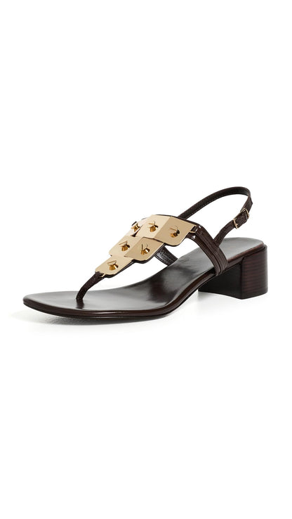 Tory Burch Women's Multi Screw Heeled Sandals, Dark Cocoa, 8 Medium US