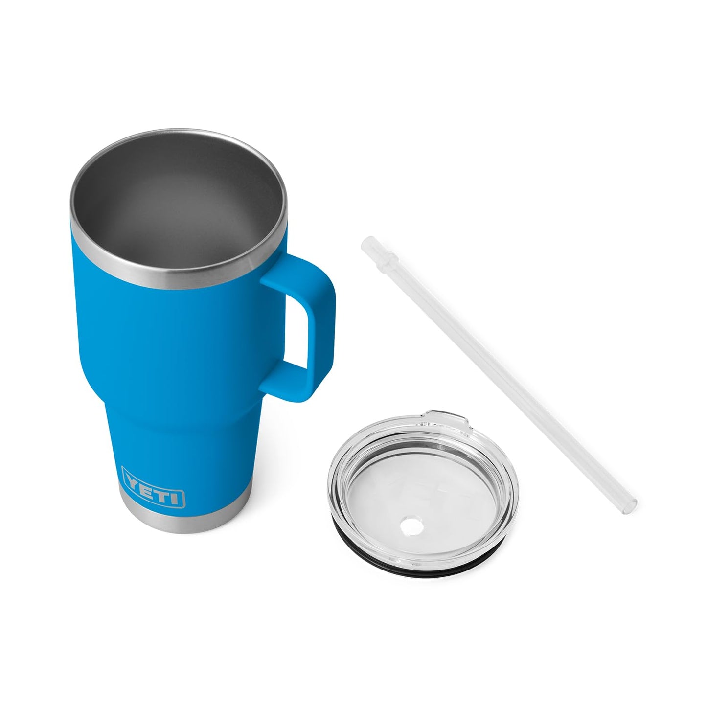 YETI Rambler 35 oz Tumbler with Handle and Straw Lid, Travel Mug Water Tumbler, Vacuum Insulated Cup with Handle, Stainless Steel, Big Wave Blue