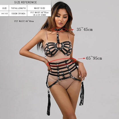 Adjustable Gothic Chest Chain for Women, Punk Faux Leather Body Chain Harness Waist Belt, Alternative Body Waist Chain Belly Bra Body Chain for Women (Belt Band)