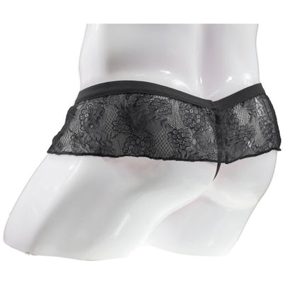 Mens Thong Underwear, Mini Skirt Thongs, Male Frilly Lace Sissy Panties, Feminine G-String Gay Lingerie for Men (Black 2)