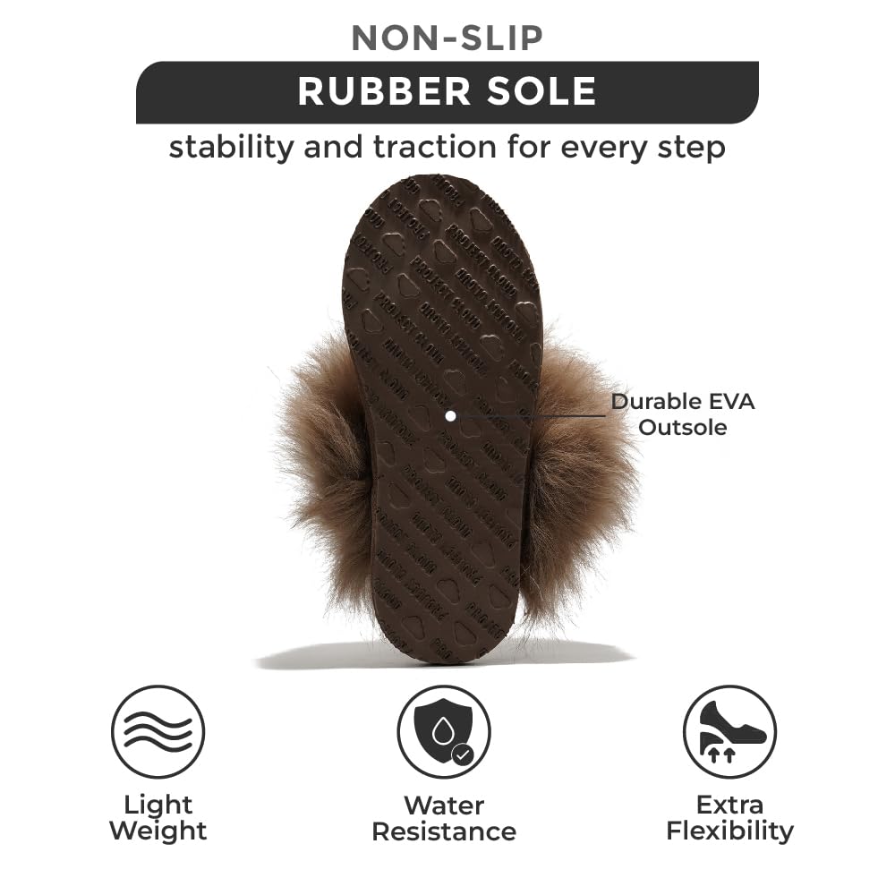 Project Cloud 100% Australian Sheepskin Scuff Slippers for Women - Genuine Shearling Memory Foam Slides for Women mules for women - Non-Slip Womens slippers - Christmas Slippers (RYANN, TAUP, 6)