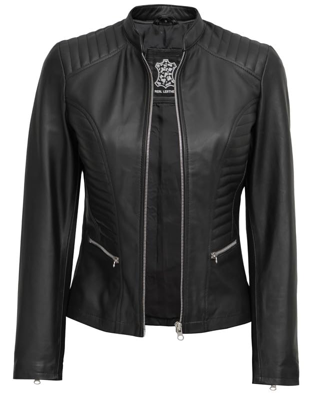 Blingsoul Black Lambskin Leather Jacket Womens - womens jackets casual| [1310423] Rachel Black, M