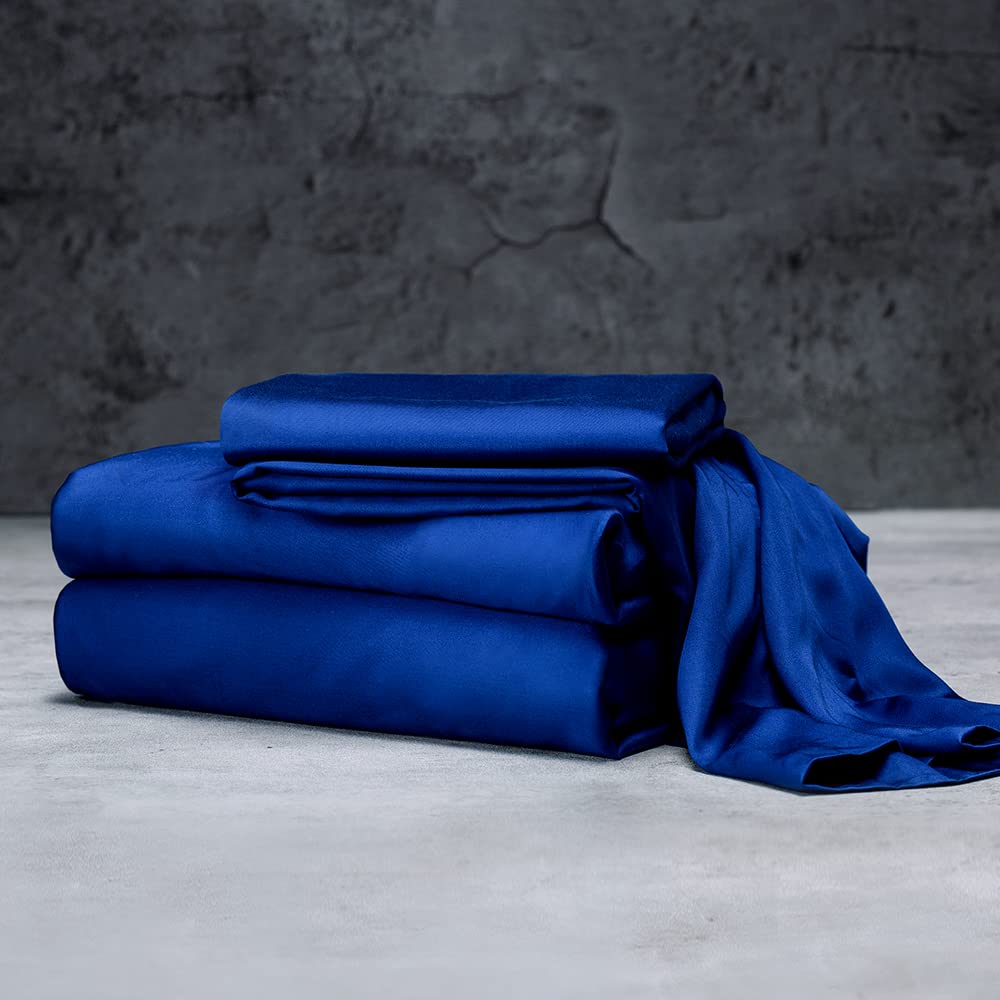 LUXOME Luxury Sheet Set | 100% Rayon (Viscose) from Bamboo | California King - Sapphire | Deep Pockets | 4-Piece Set (Fitted, Flat, 2 Pillowcases)