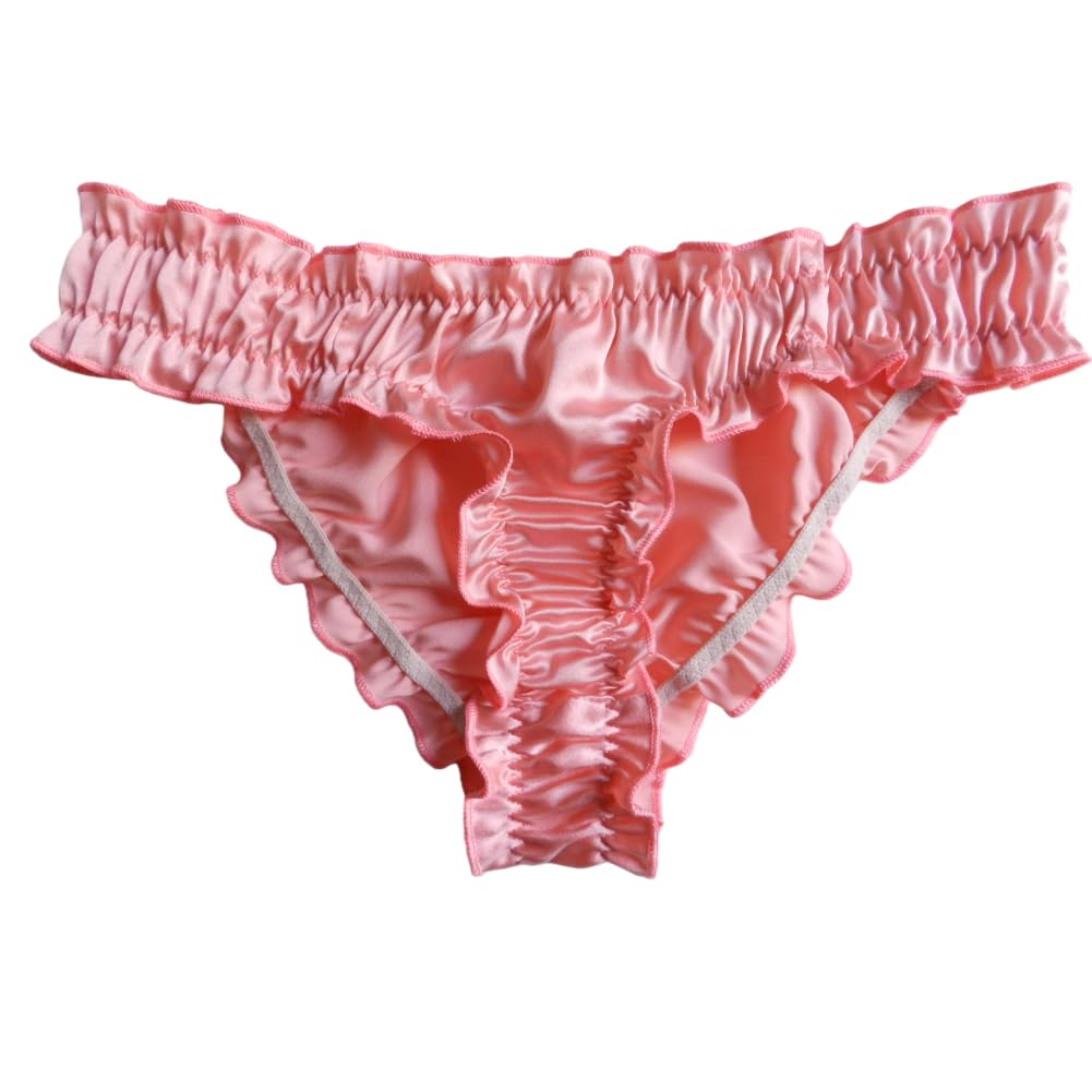 Men's Silk Panties Thongs Sissy Panties Bikini Briefs Crossdress Lingerie (US, Alpha, Large, Regular, Regular, watermelon red)
