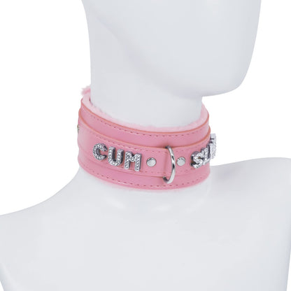 Sissy Pink Choker Necklace for Women Leather Collar Fluffy Punk Leash Neck Choker Gothic Cosplay Sexy Jewelries