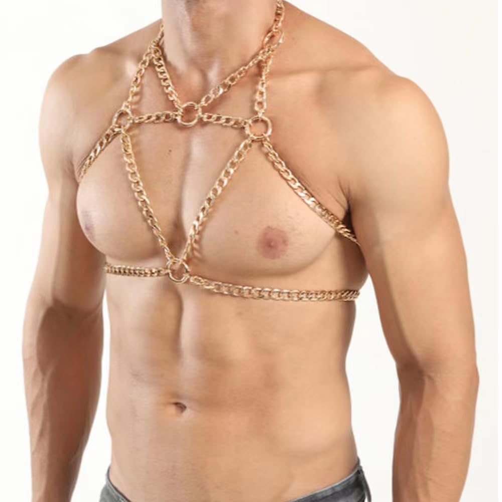 Zoeneed Men Body Chest Belt for Men Adjustable Leather Belts with Buckles Rave Costume Sexy Punk Chest Belt (A4)