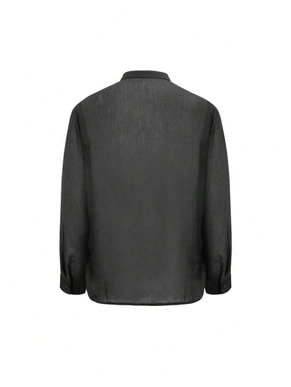 SHENHE Men's Mesh Sheer Long Sleeve Button Down Shirt See Through Party Rave Disco Shirt Top Black Small