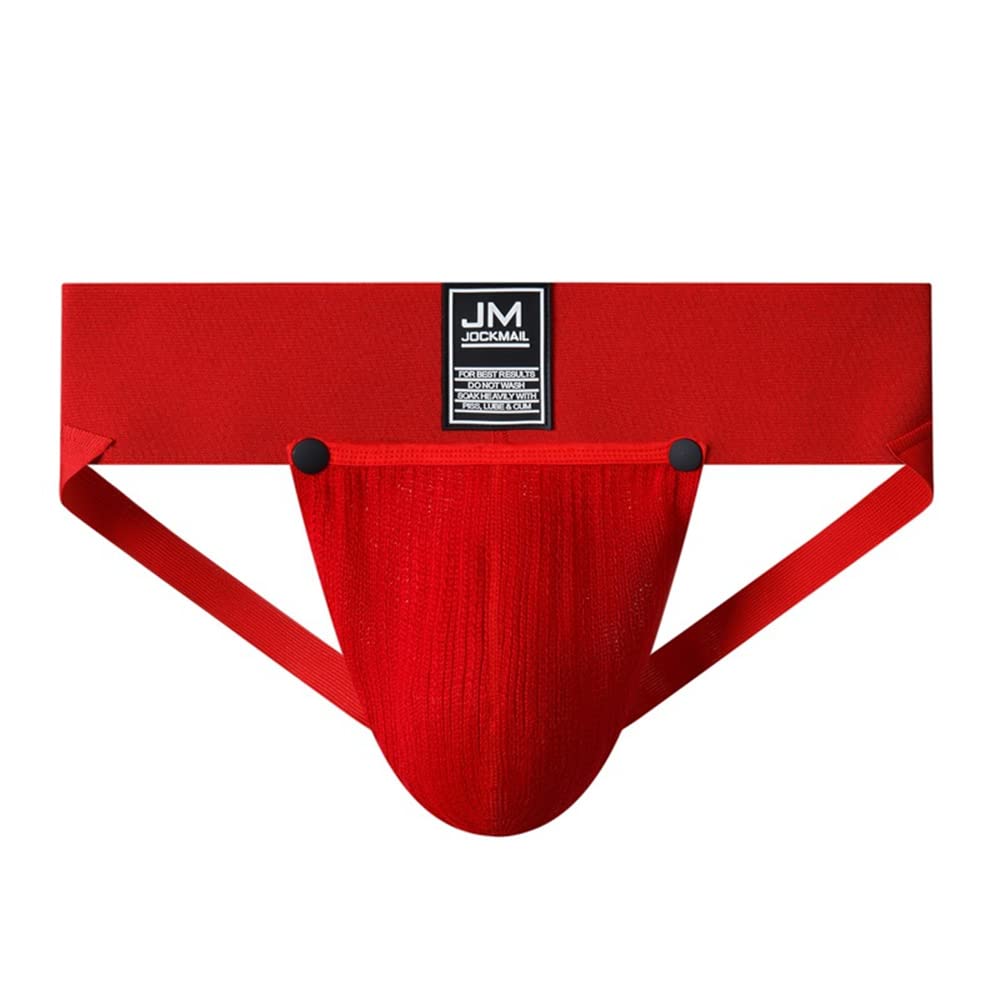 JOCKMAIL Jockstrap Men Underwear Removable Pouch Thongs and G Strings Breathable Thermal Underwear Male Panties (as1, alpha, l, regular, regular, Red)