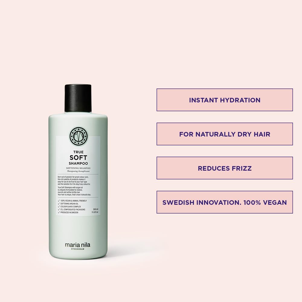 Maria Nila True Soft, Shampoo 11.8 Fl Oz, For Dry Hair, Argan Oil Remoisturises & Reduces Frizz, 100% Vegan & Sulfate/Paraben free