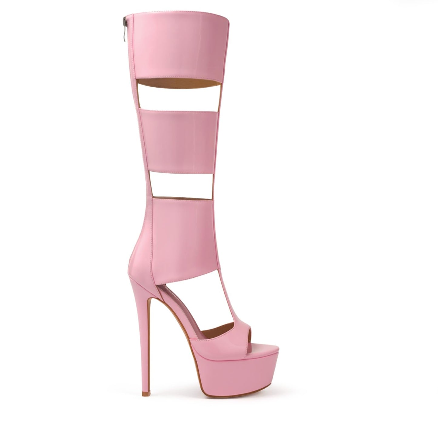 FancyQueen Gladiator Heels, Pink Platform Heels Open Toe Knee High Sandals Club Prom Boots, Sexy Style for Party